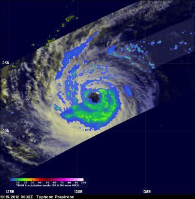 NASA satellite indicates Tropical Storm Prapiroon's rains mostly south ...